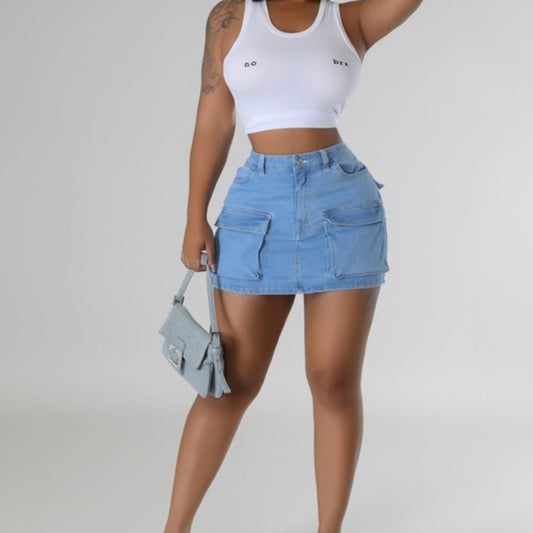 Front Pocket Cargo Mini Skirt